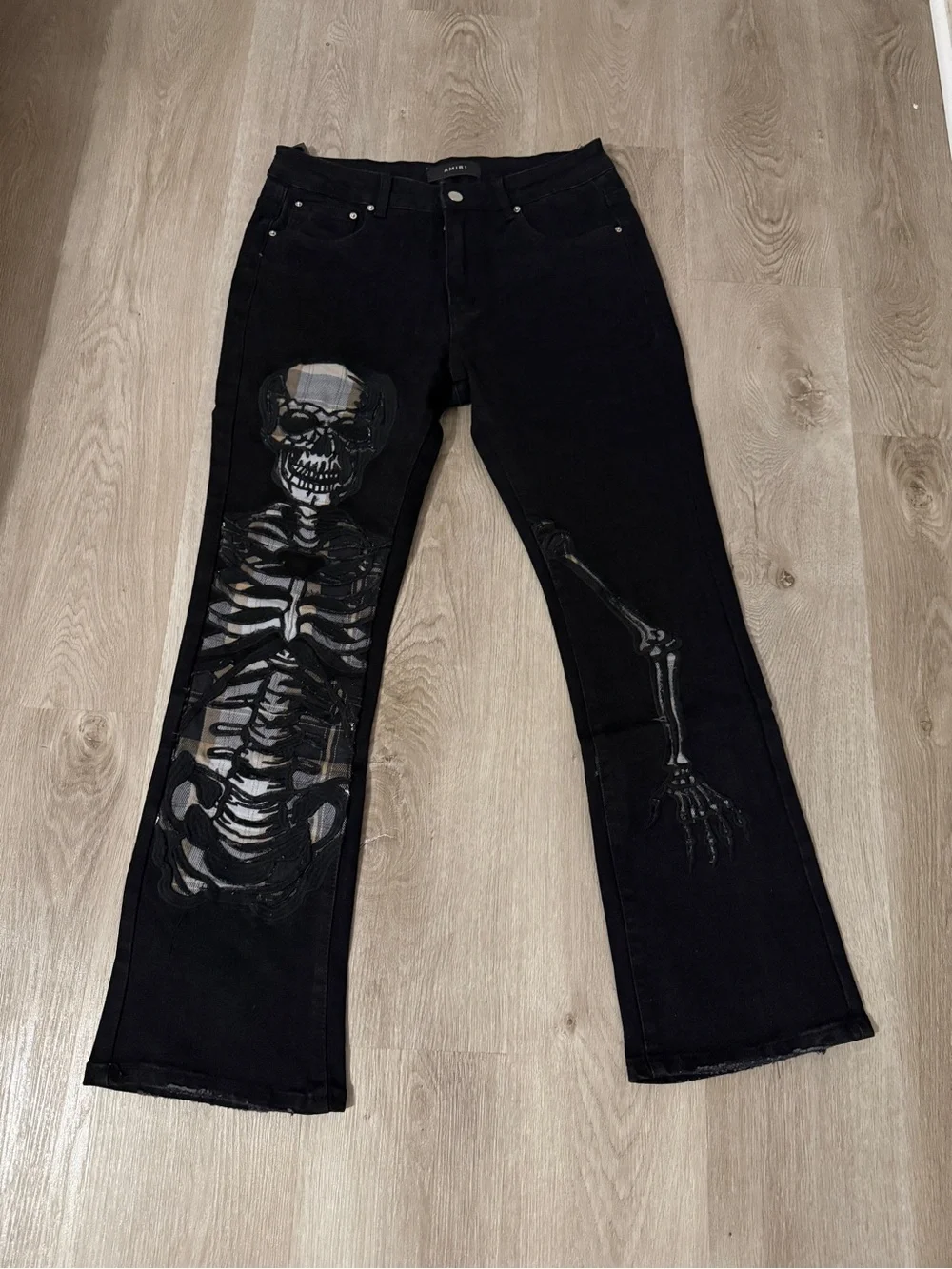 AMIRI Black Wide-Leg Jeans with Skeleton Graphic